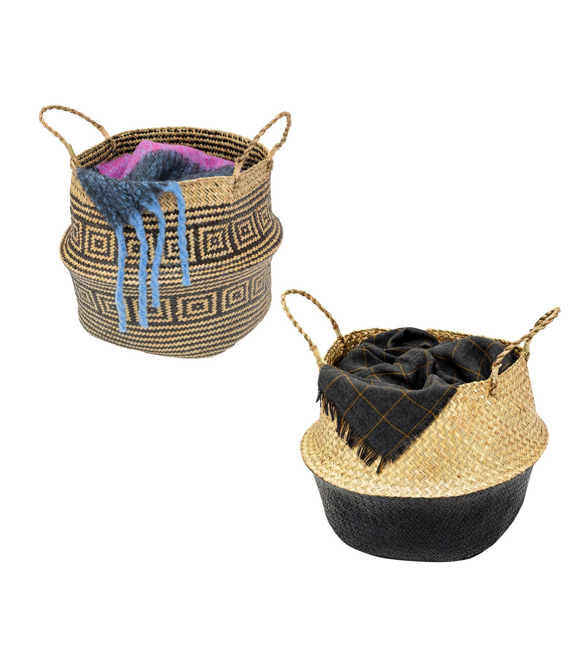 Honey Can Do 18 Brown & Black Folding Seagrass Woven Baskets 2ct