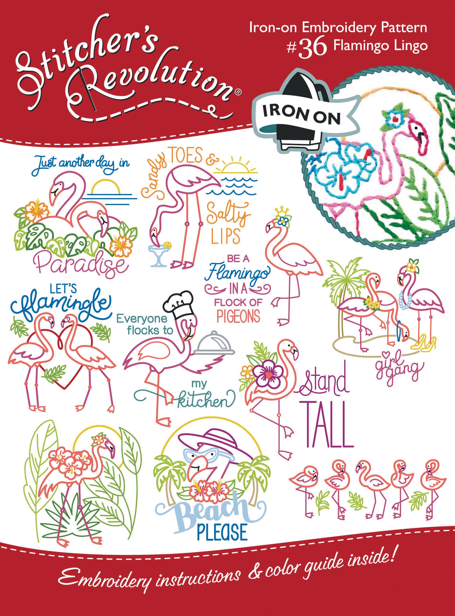 Stitcher's Revolution 7 Flamingo Lingo Iron On Transfers 10ct