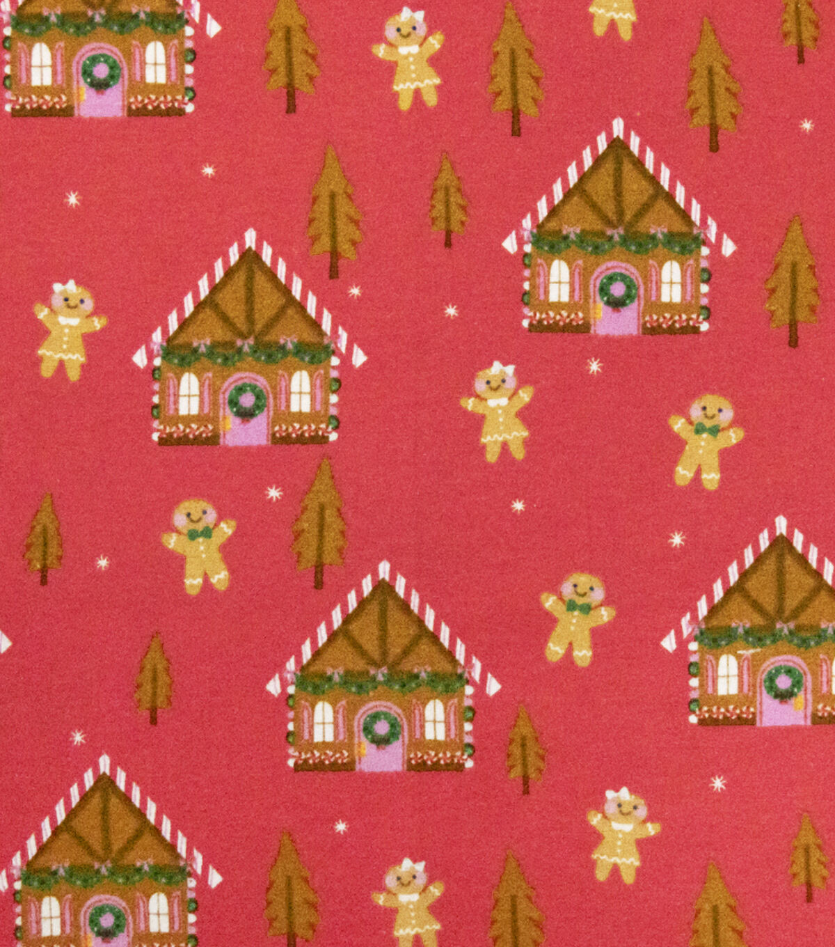 Gingerbread House on Red Super Snuggle Christmas Flannel Fabric by POP!
