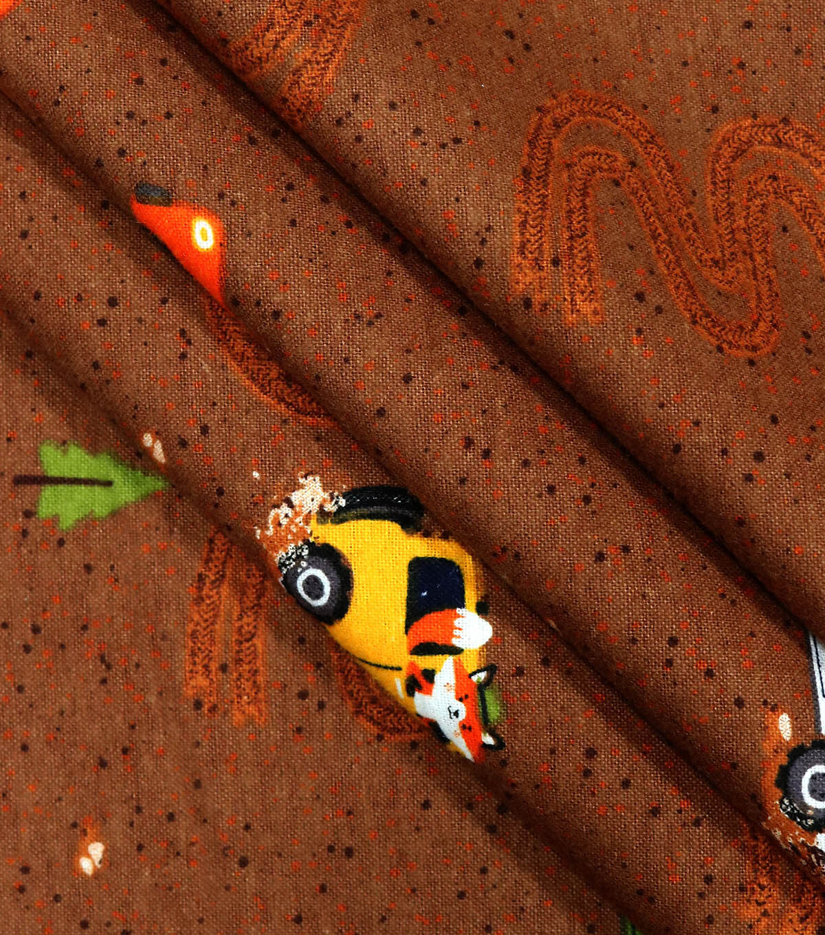 Animals In Camping Cars On Brown Super Snuggle Flannel Fabric by POP!