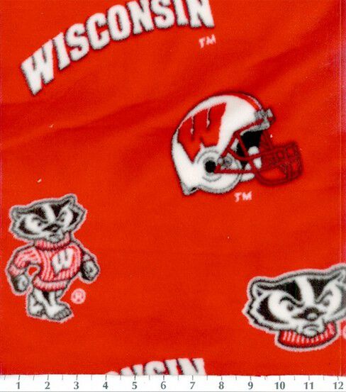 University of Wisconsin Badgers Fleece Fabric All Over Red