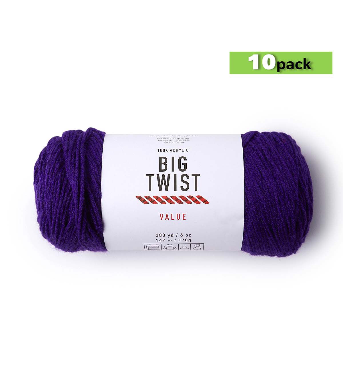 10pk Solid Grape Medium Weight Acrylic 380yd Value Yarn by Big Twist