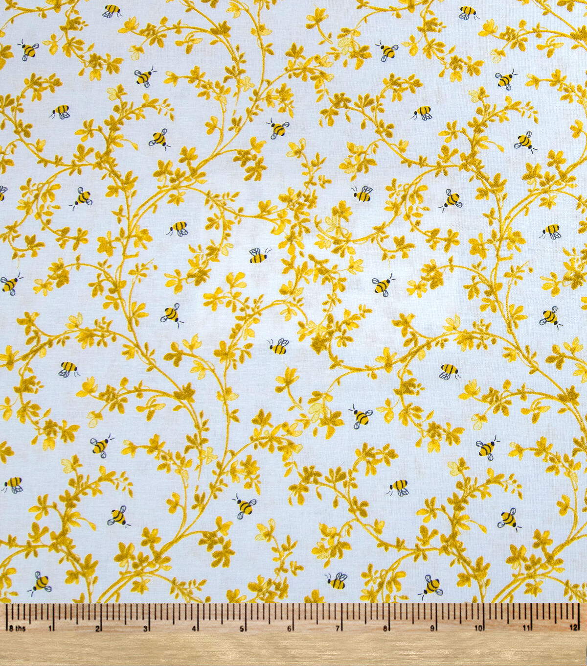 Yellow Bees & Vines Quilt Metallic Cotton Fabric by Keepsake Calico