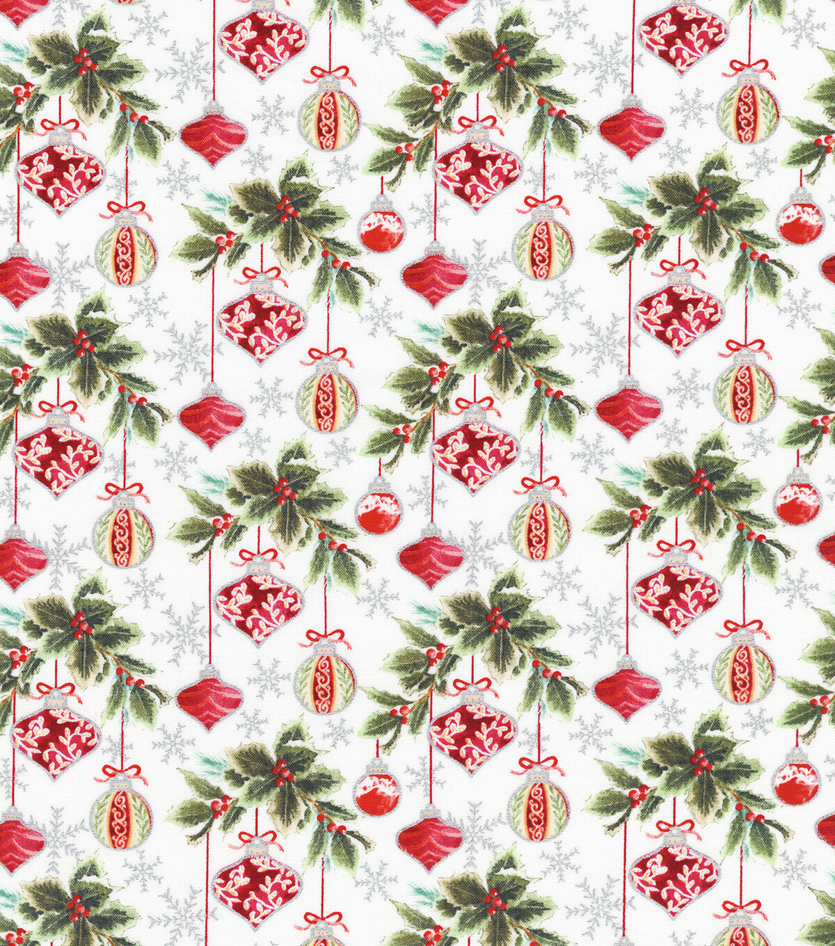 Robert Kaufman Gray & Red Ornaments Christmas Metallic Cotton Fabric