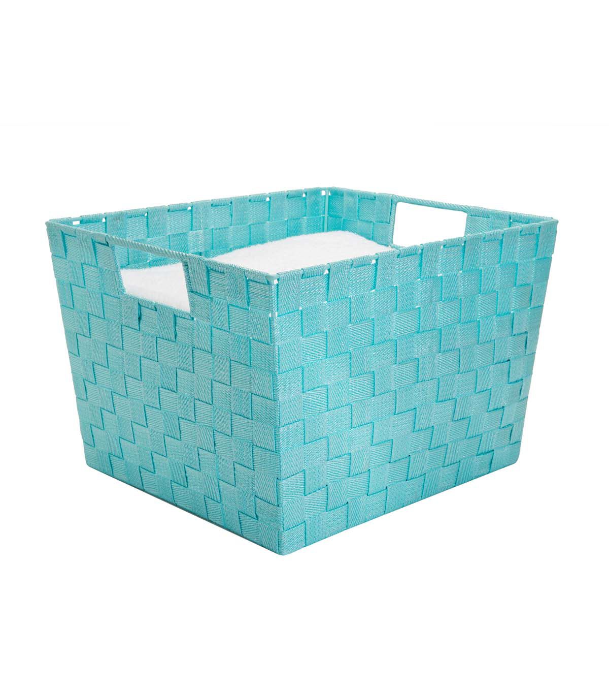 Simplify 13 x 15 Mint Woven Striped Storage Bin With Cutout Handles
