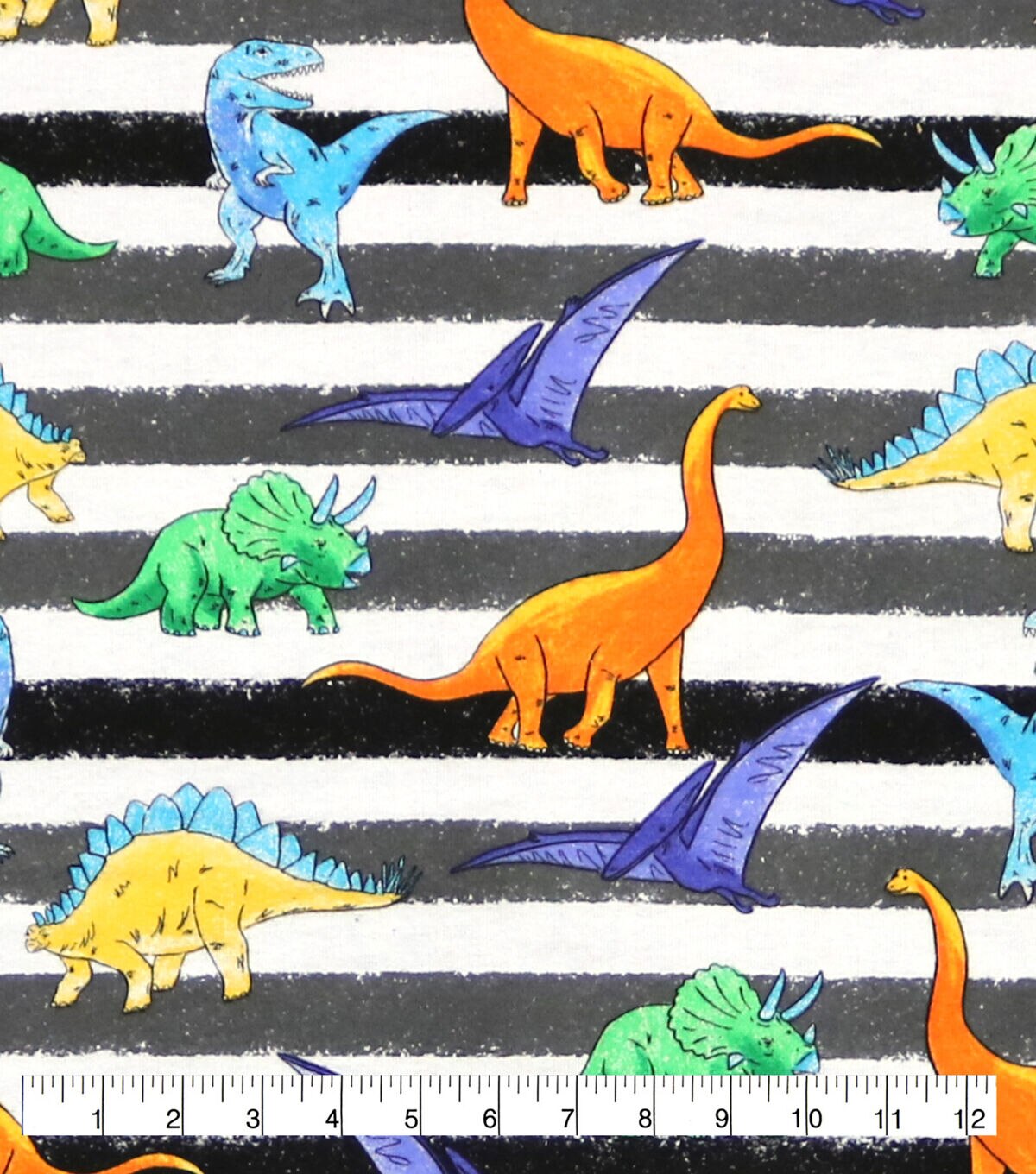 Sketched Dinos On Stripes Super Snuggle Flannel Fabric