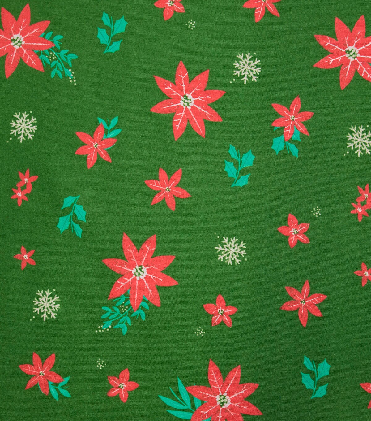 Modern Poinsettias on Green Super Snuggle Christmas Flannel Fabric