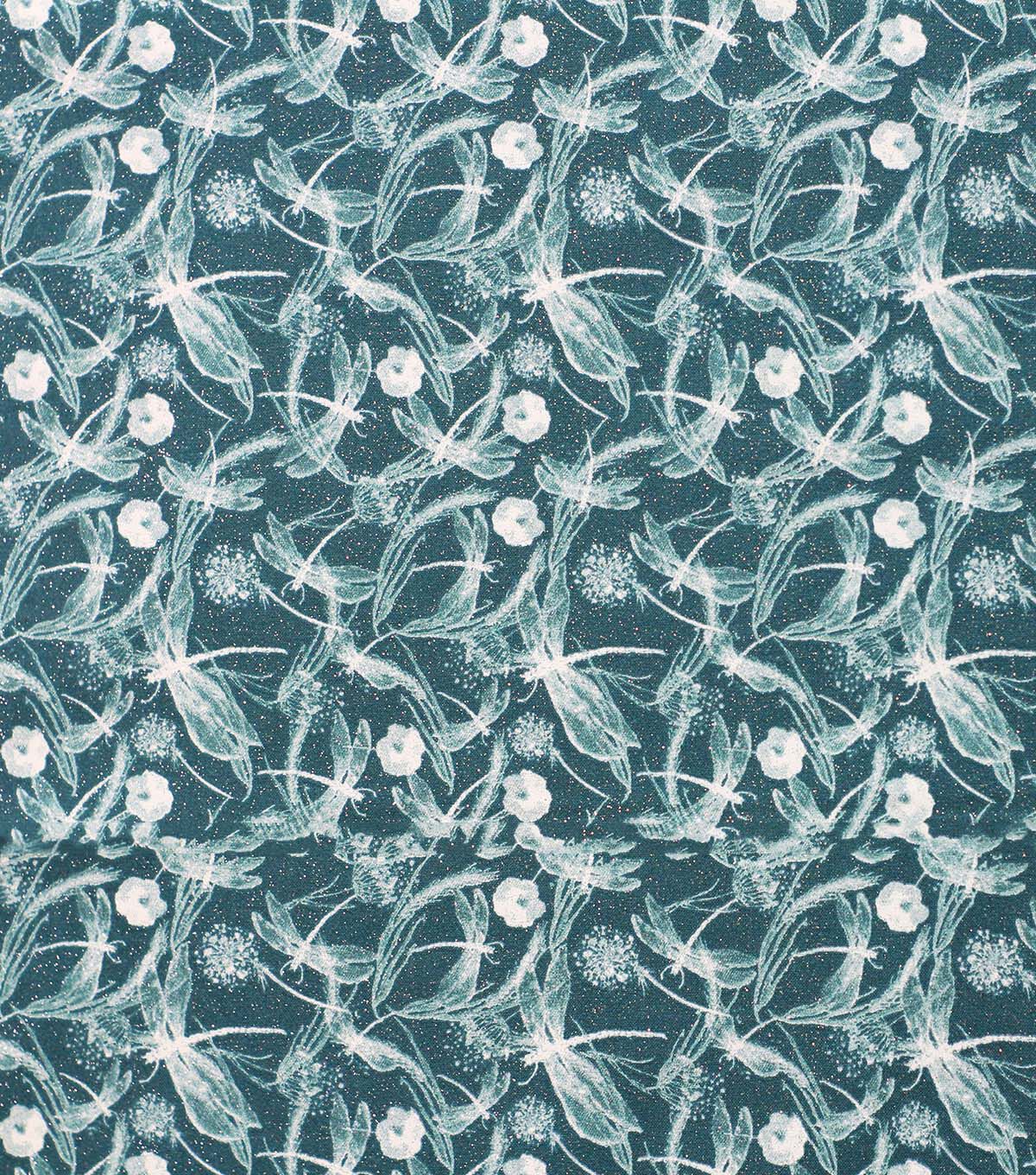Dragonfly on Teal Glitter Quilt Cotton Fabric by Keepsake Calico