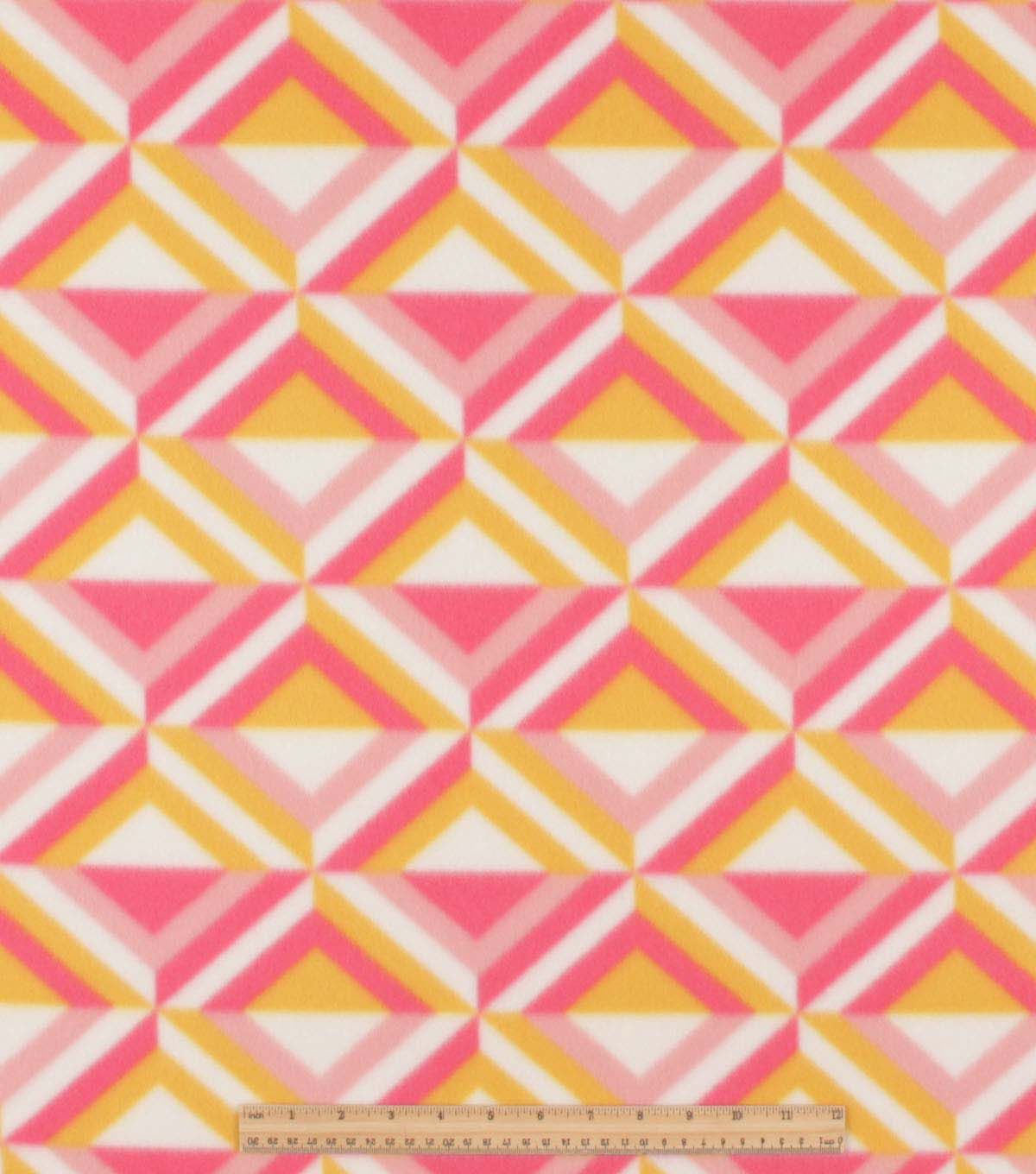 Pink & Yellow Groovy Geometric Diamonds Blizzard Fleece Fabric