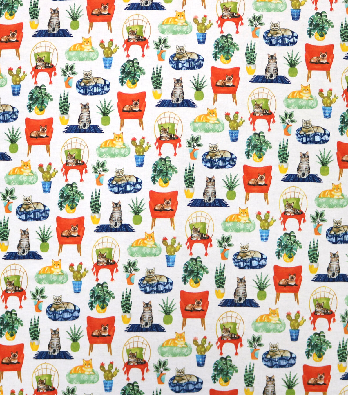 Lounging Cats and Plants Super Snuggle Flannel Fabric