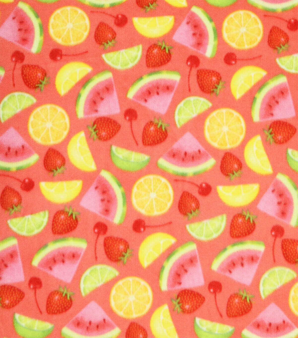 Bold Summer Mixed Fruit on Pink Anti Pill Plush Fleece Fabric