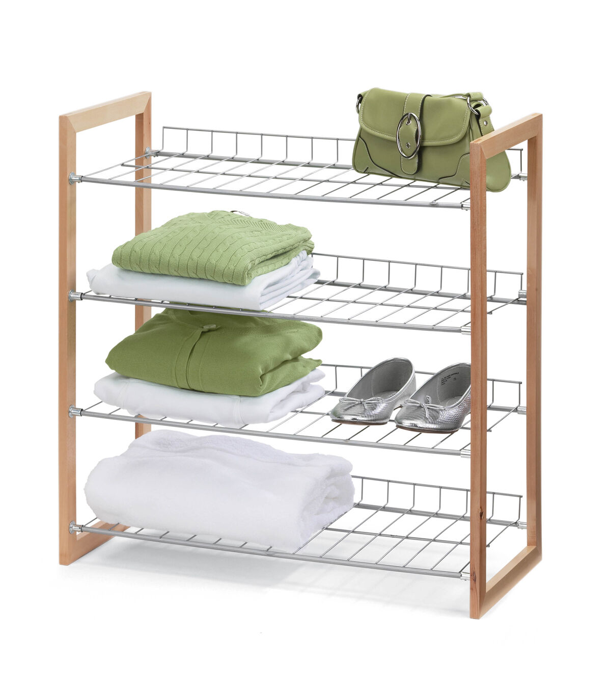 Honey Can Do 26 x 27 Chrome & Natural Wood Frame 4 Tier Storage Shelf