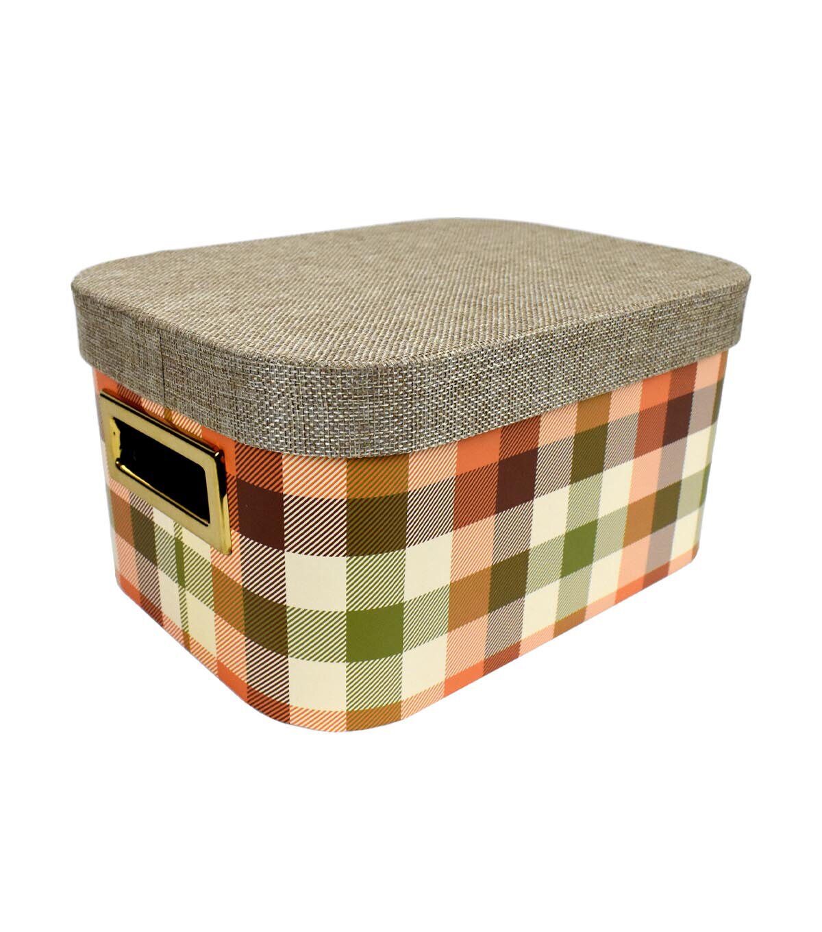 11 Yellow Buffalo Checks Oval Lidded Box With Cutout Handles