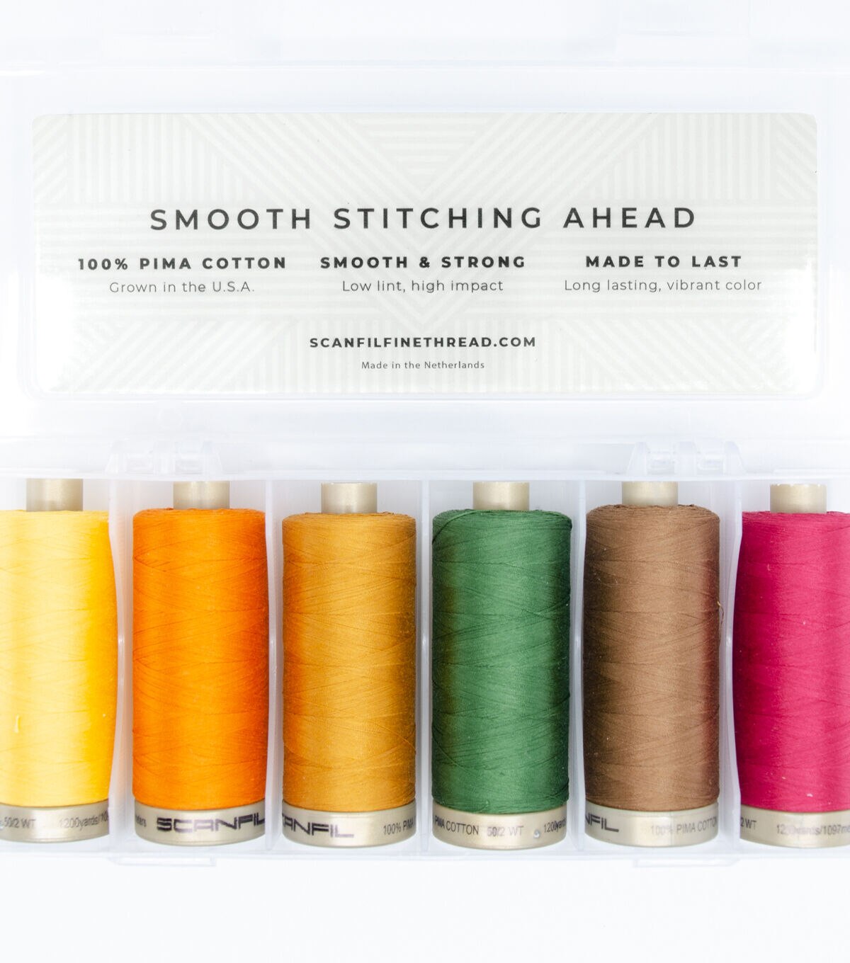 SCANFIL Pima Cotton 50 Wt Thread 1200 Yds 6ct and Storage Box Harvest