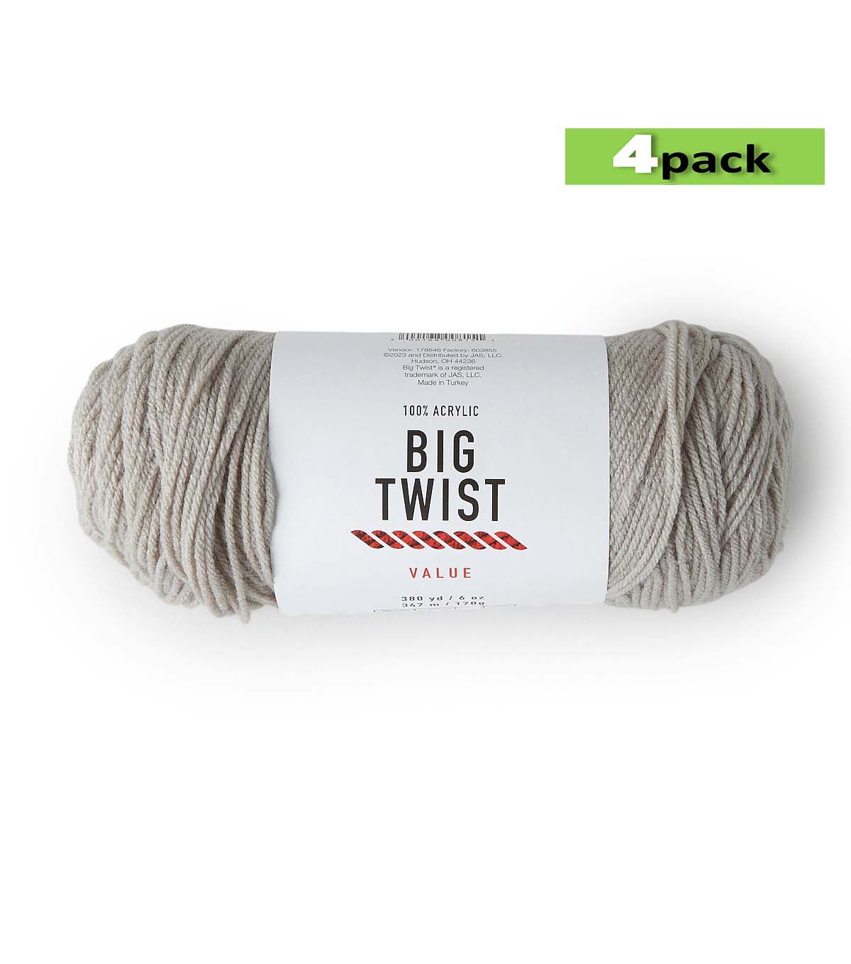 4pk Solid Soft Grey Medium Weight Acrylic 380yd Value Yarn by Big Twist