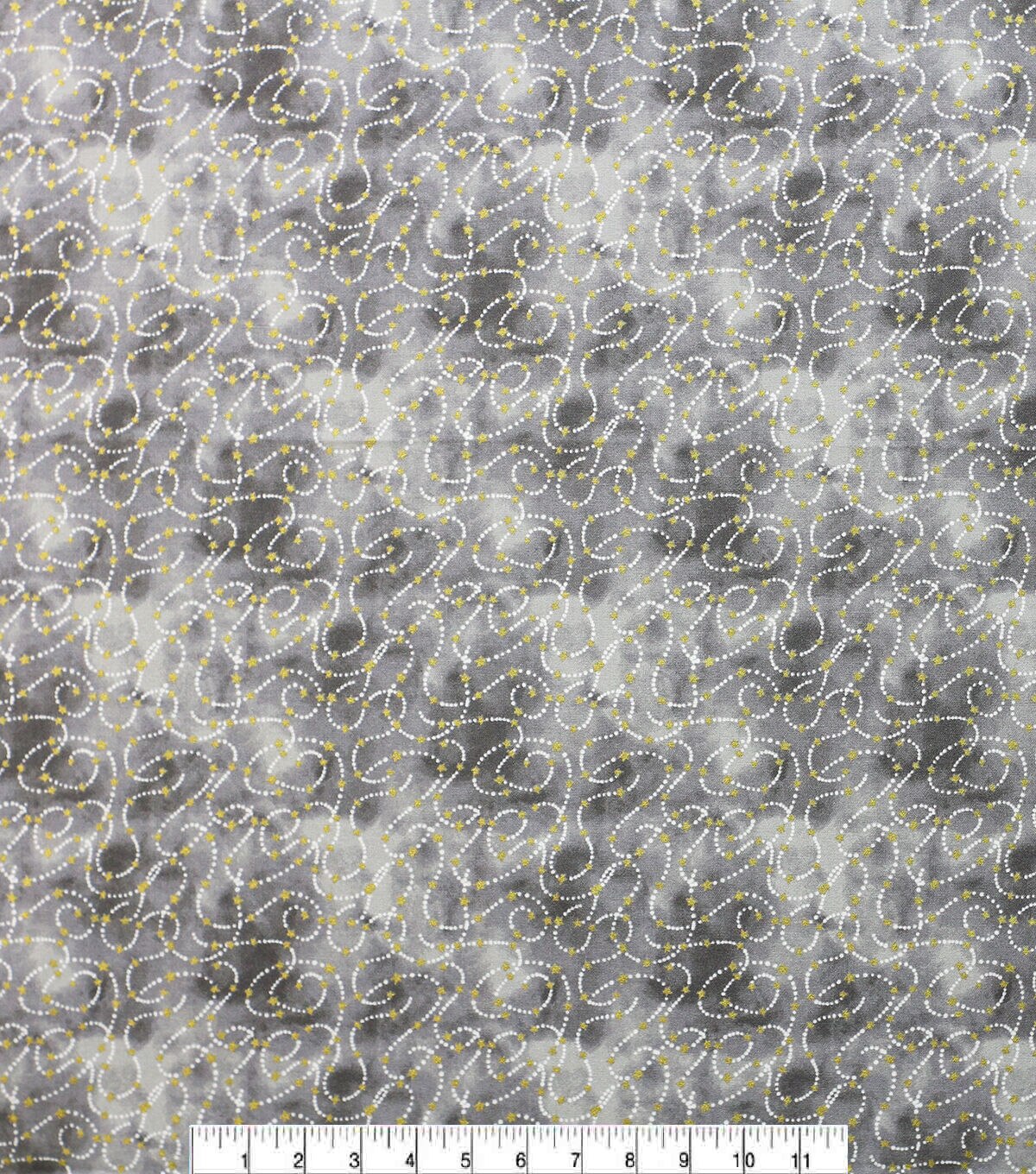 Dots & Stars on Gray Quilt Metallic Cotton Fabric by Keepsake Calico