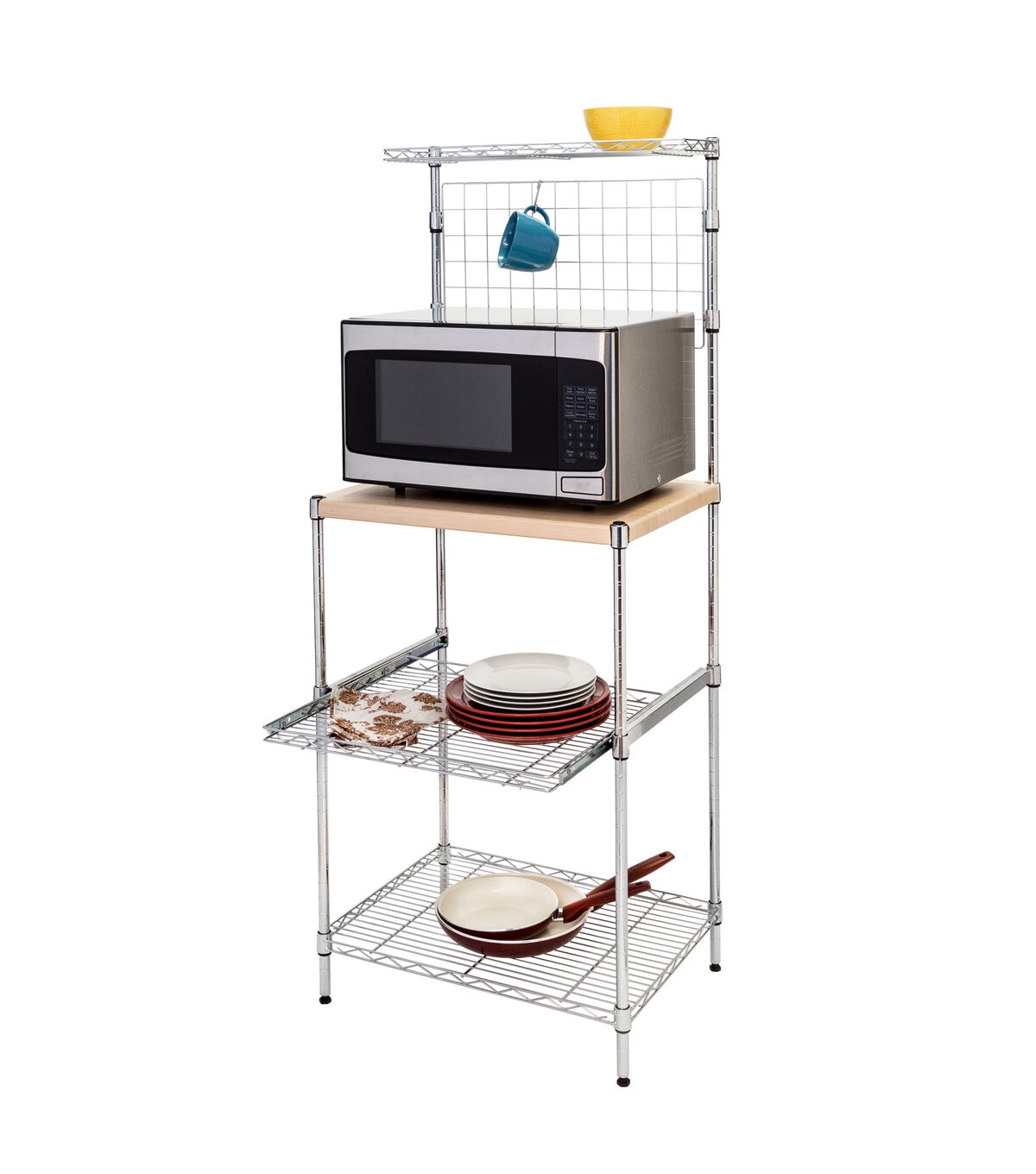 Honey Can Do 59 Chrome Wood Microwave Shelving Unit With Shelves