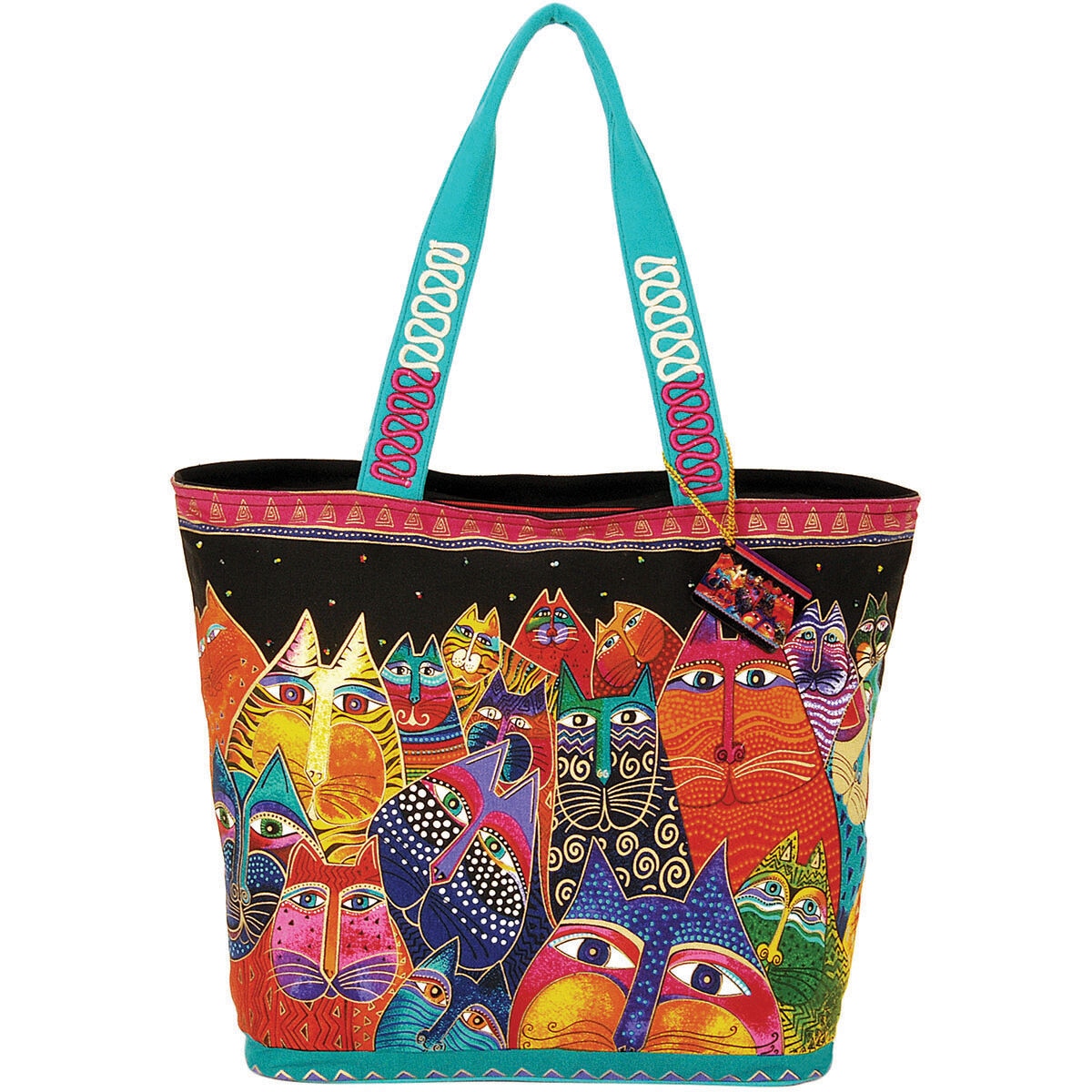 Laurel Burch Shoulder Tote Zipper Top 19.5x6.75x15 Fantasticats