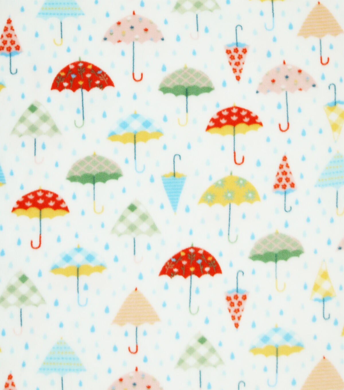 Springtime Umbrellas on White Anti Pill Plush Fleece Fabric