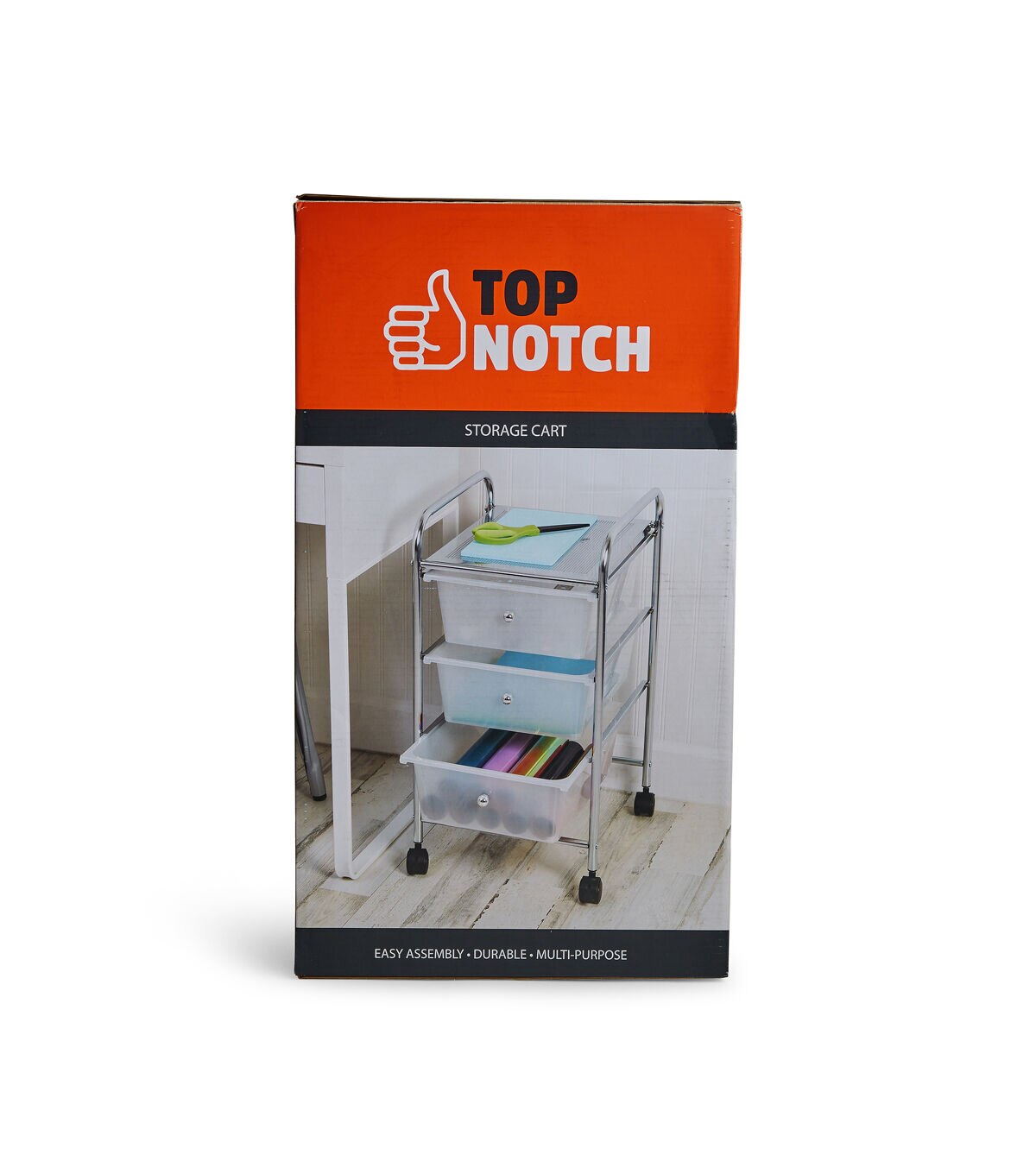 25 Steel Rolling Storage Cart With Clear Plastic 3 Drawers by Top Notch