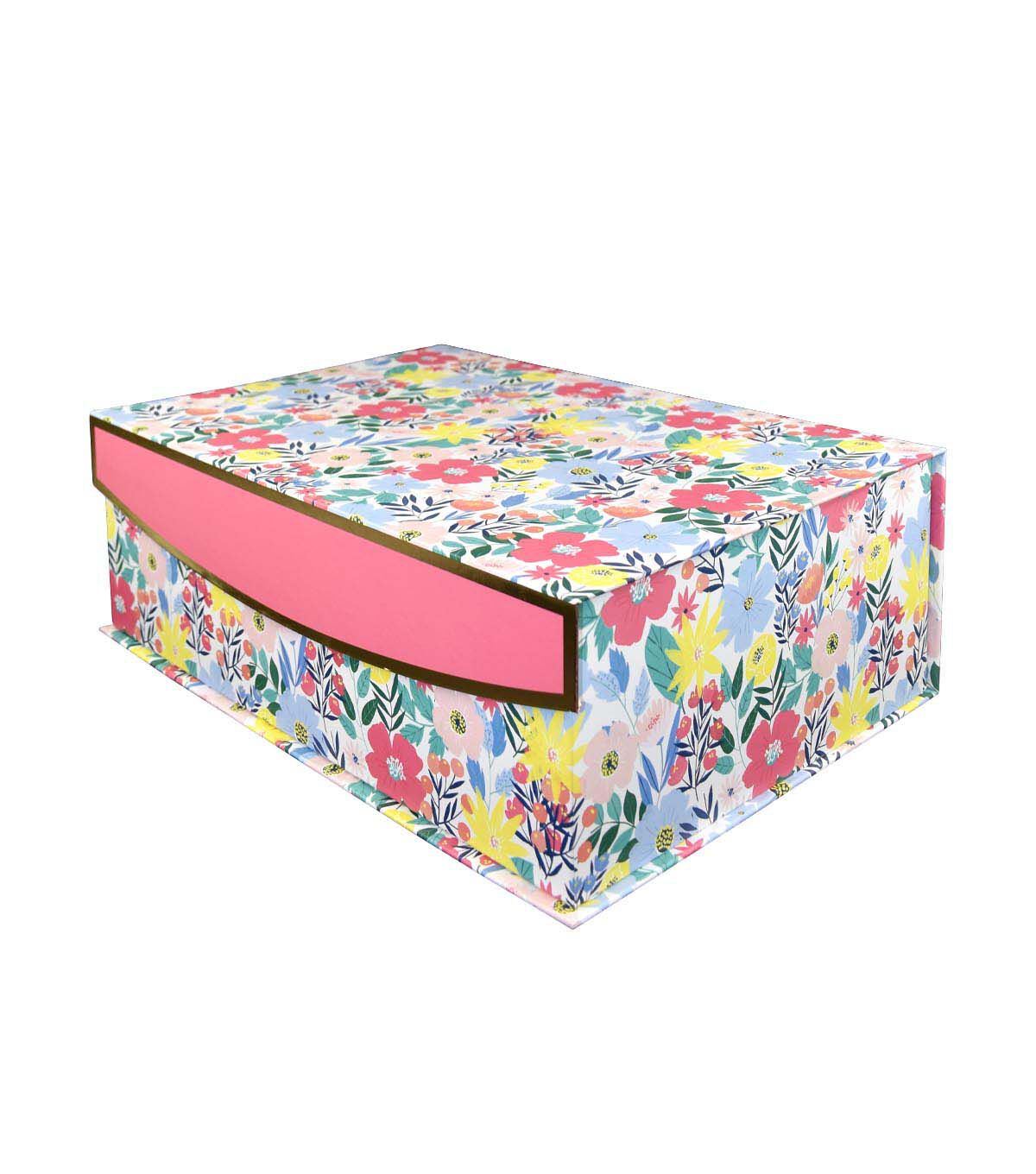 14 x 10 Multicolor Flower Garden Pink Flip Top Box by Place & Time