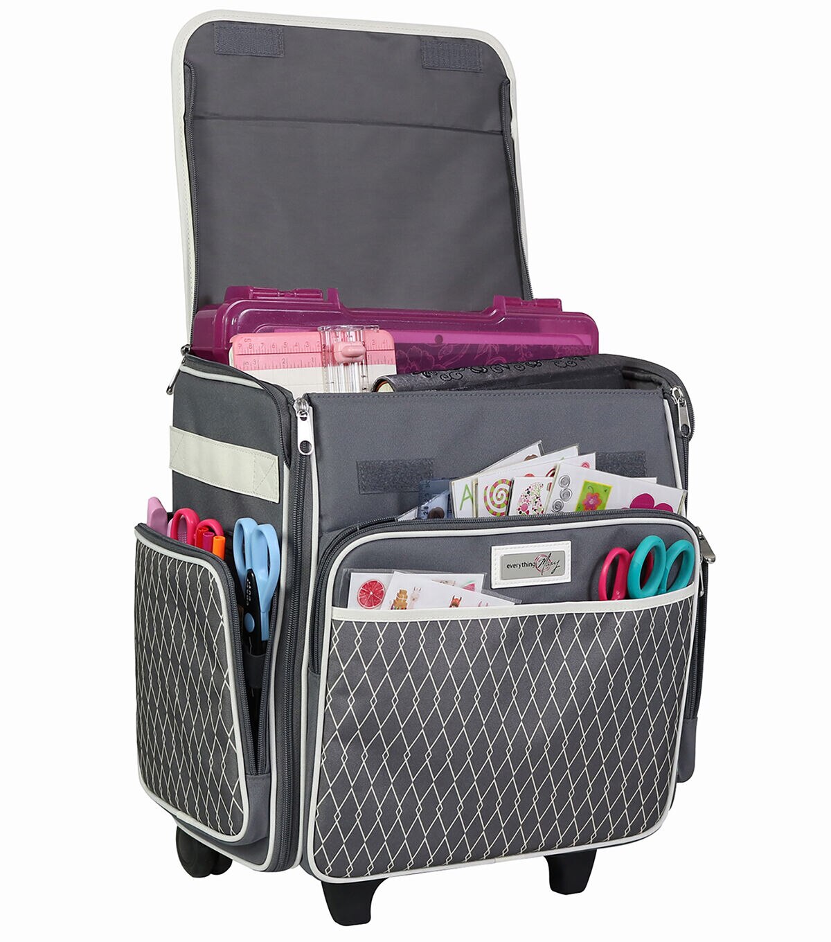 Everything Mary 14.5 Gray Rolling Scrapbook Case With Locking Handle