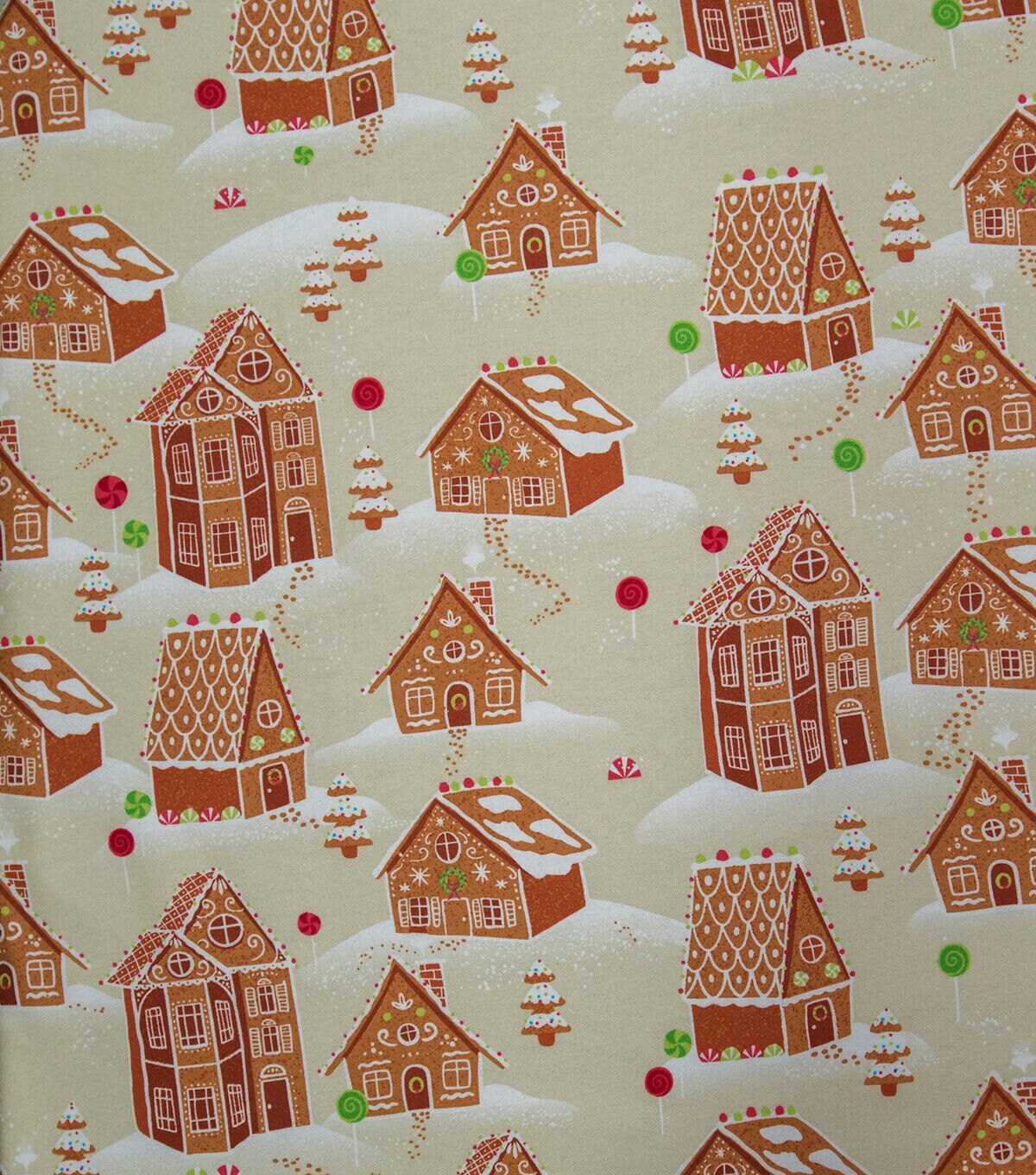 Gingerbread Houses on Cream Super Snuggle Christmas Flannel Fabric