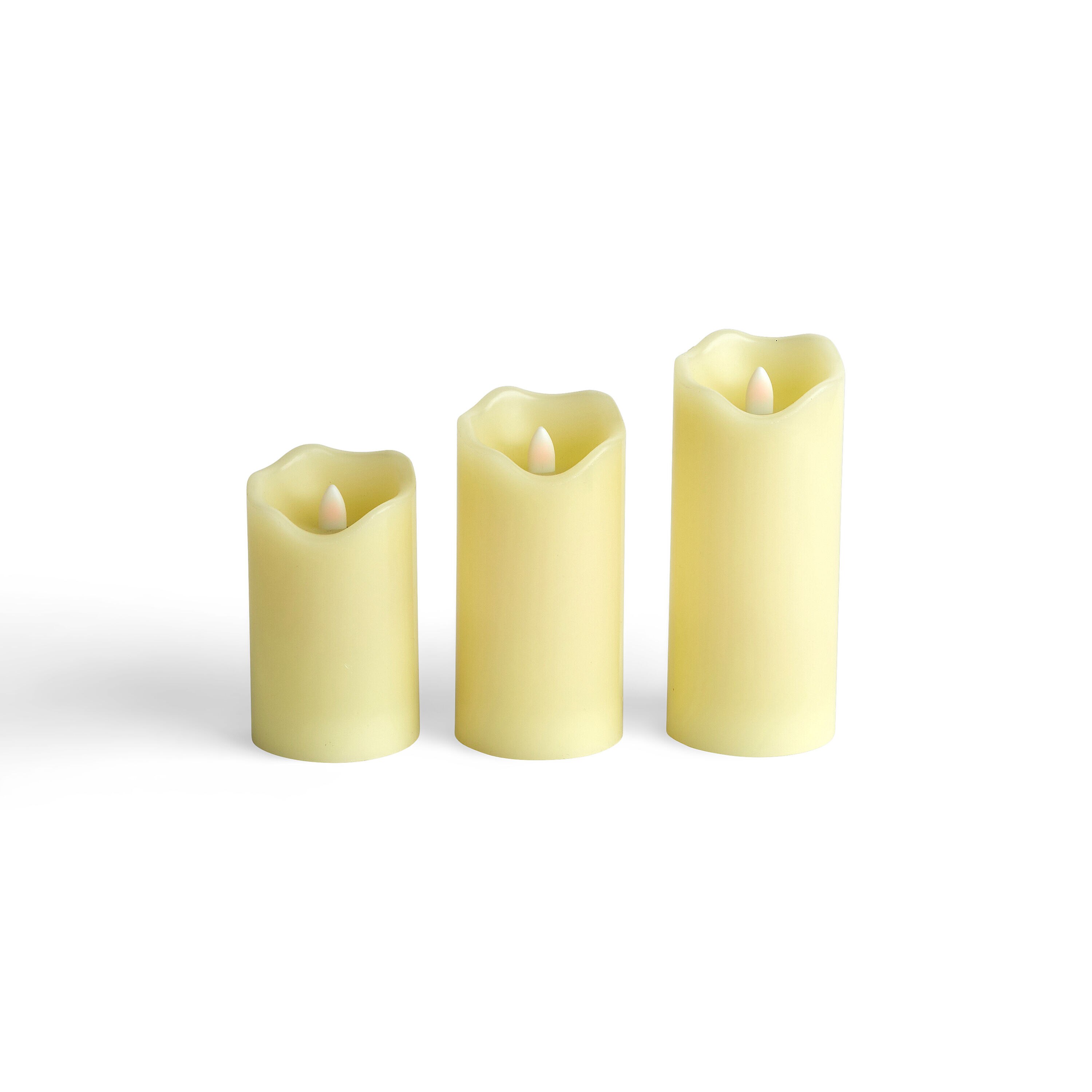 3 x 6 LED Ivory Aurora Flame Wave Edge Pillar Candles 3pk by Hudson 43