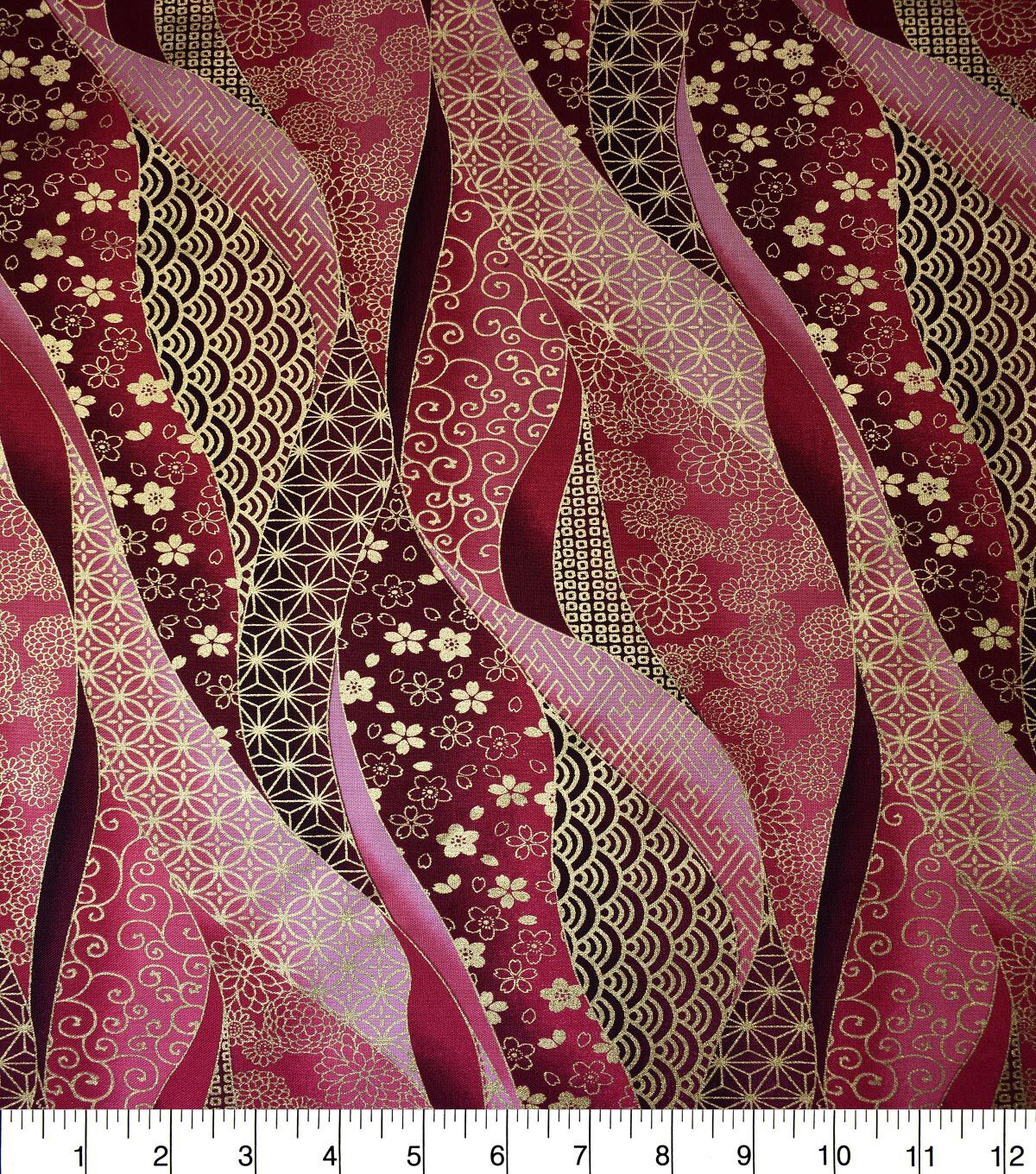 Premium Prints Metallic Cotton Fabric Zentangle Waves Pink