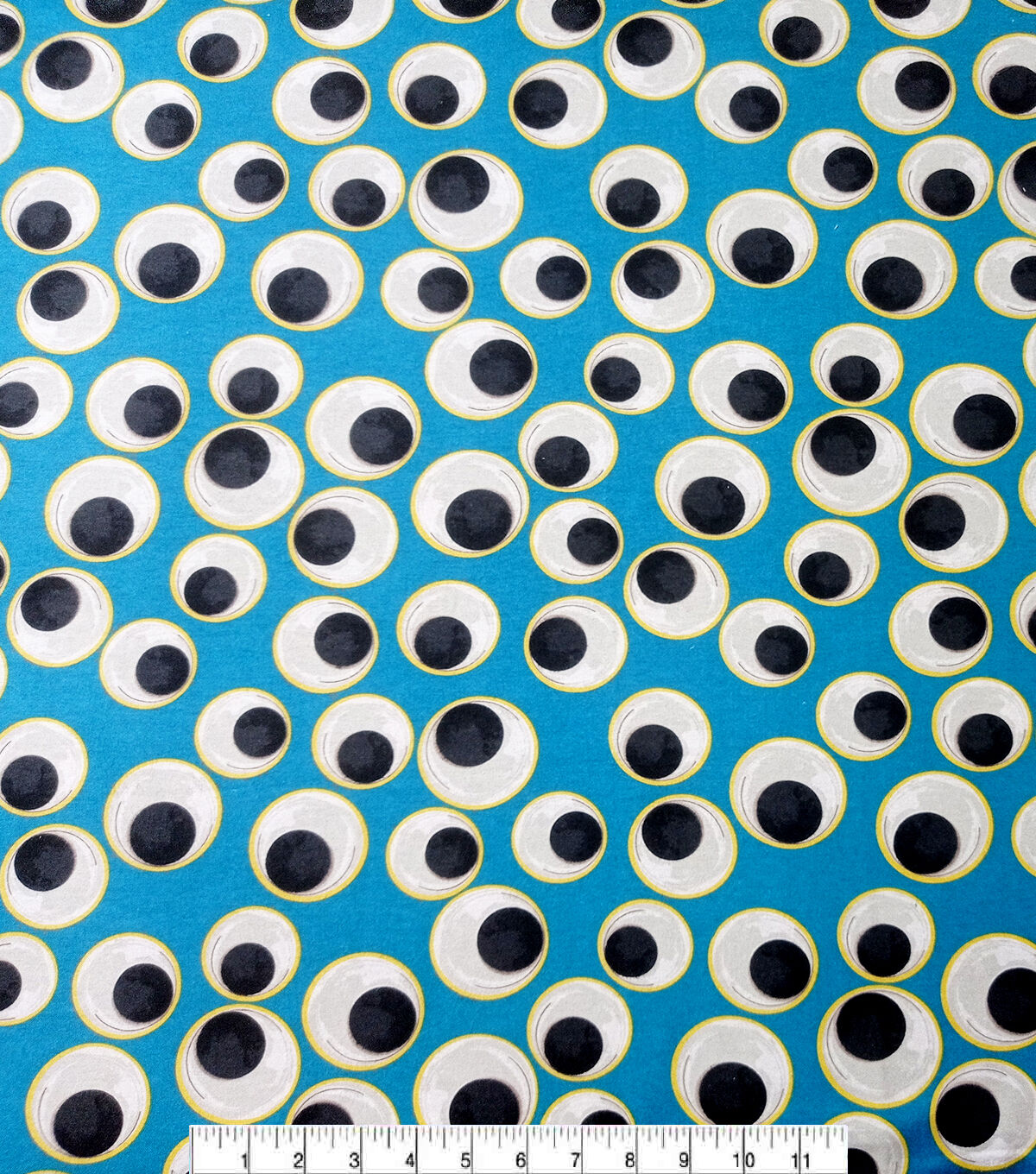 Eye See You Googly Eyes on Teal Super Snuggle Flannel Fabric