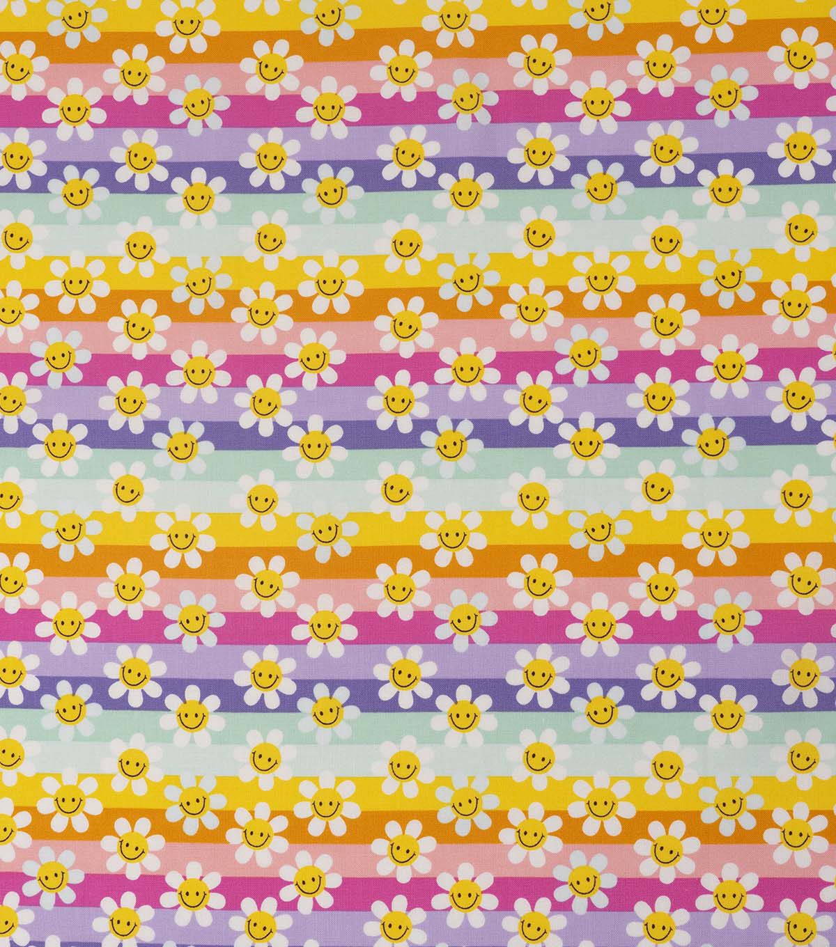 Yellow Modern Daisies on Stripes Quilt Cotton Fabric by Keepsake Calico